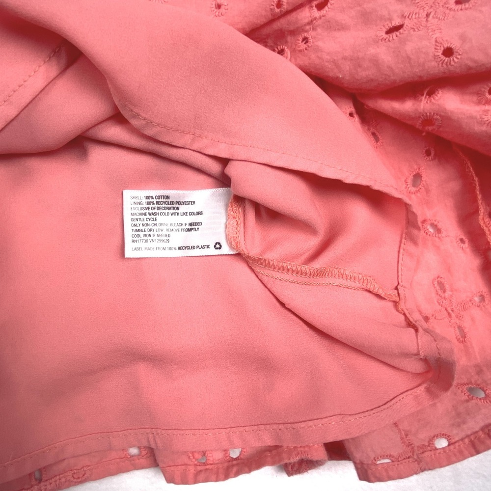 Knox Rose Womens Coral Pink Eyelet Tiered Mini Dress Short Sleeve Size S - Picture 5 of 7